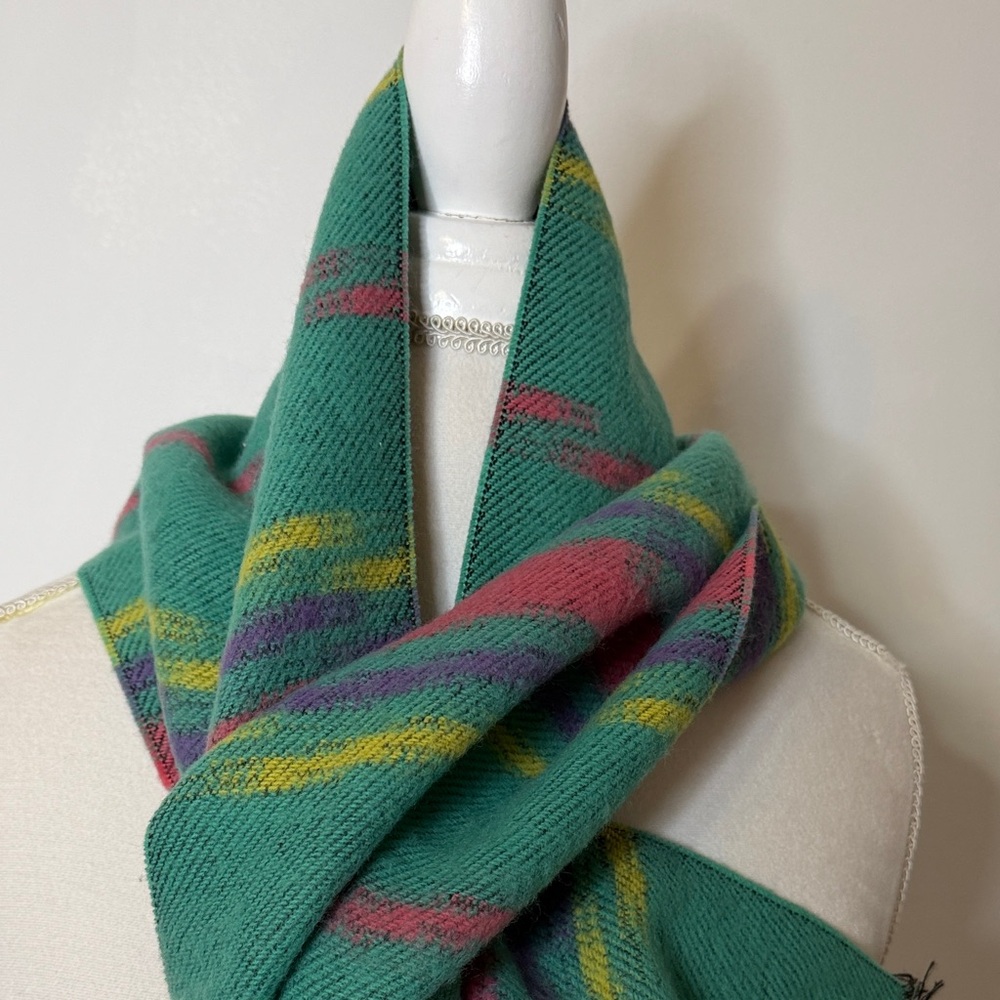 Vintage, COURTELLE, Green Patterned Scarf with Fringe